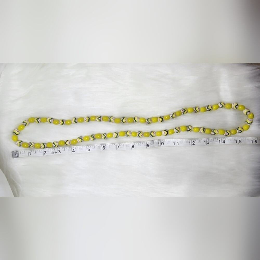 Yellow Hand Painted Ceramic Bead Necklace Boho Statement Summer Beach Boho Chic - Picture 3 of 4